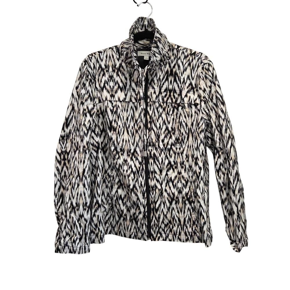 Studio Works Black White Animal Print Casual Full Zip Jacket Womens Size L